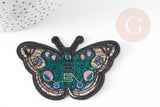 Ecusson brodé à repasser papillon vert 87mm, customisation vêtement, écusson thermocollant,patch écusson brodé, x1 G3263