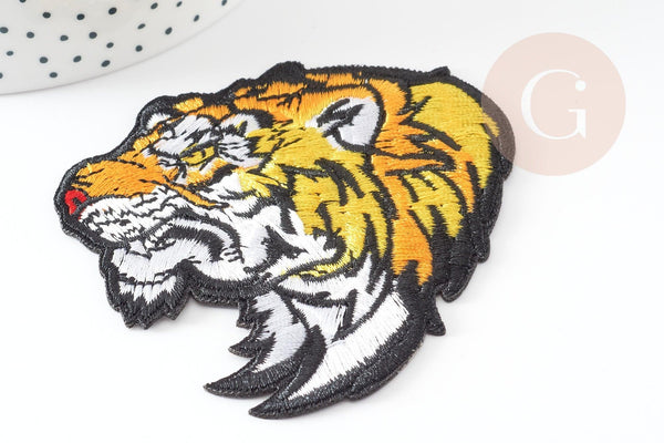 Ecusson brodé à repasser tigre customisation vêtement, écusson thermocollant,patch écusson brodé,85mm, x1 G2858