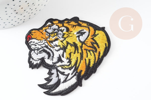 Ecusson brodé à repasser tigre customisation vêtement, écusson thermocollant,patch écusson brodé,85mm, x1 G2858