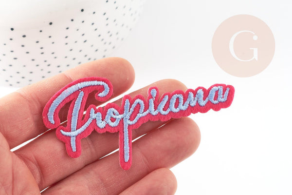 Ecusson brodé à repasser tropicana customisation vêtement, écusson thermocollant,patch écusson brodé,80mm, x2 G5073