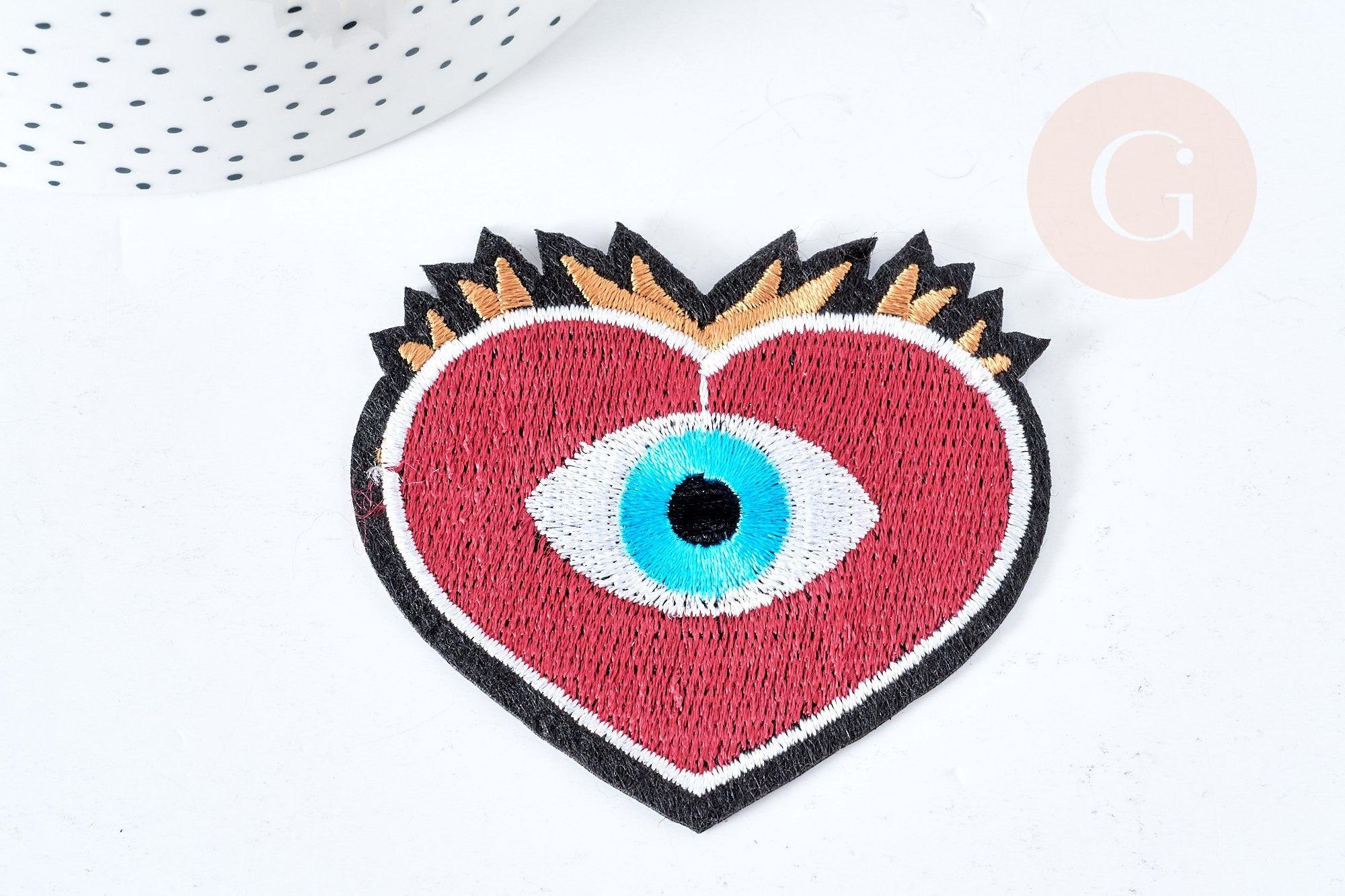Ecusson coeur rouge brodé à repasser thermocollant 64mm, x1 (G8428)