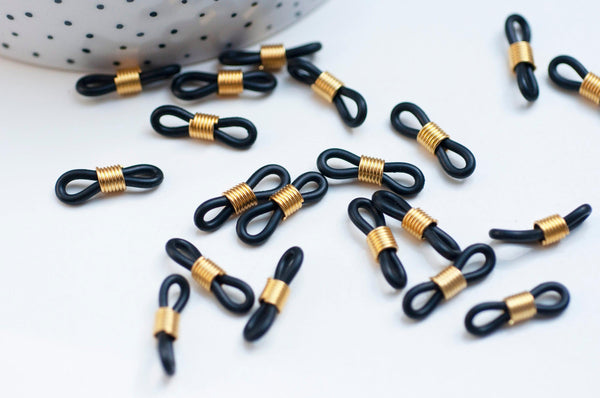 Embout cordon lunettes noir doré x20 (G4754)