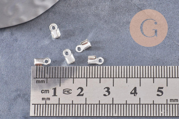Embouts corde argentée à pincer 6mm, x100(3,2gr) (G0732)