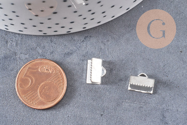 Embouts ruban laiton argenté à pincer 10mm, x10 (G10578)