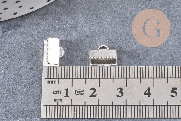 Embouts ruban laiton argenté à pincer 10mm, x10 (G10578)