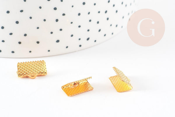 Embouts ruban métal doré à pincer 13mm, x10 (G4862)