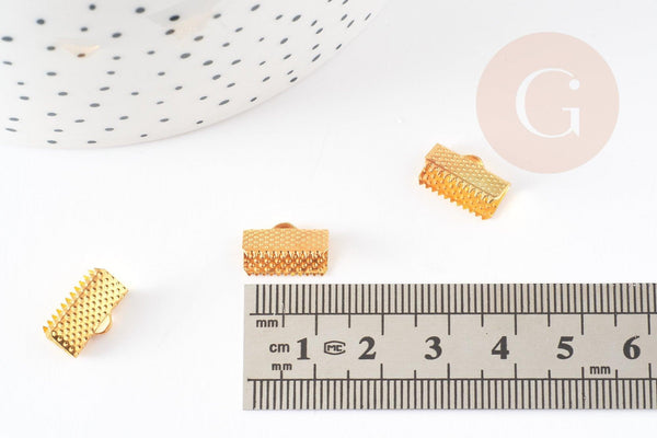 Embouts ruban métal doré à pincer 13mm, x10 (G4862)