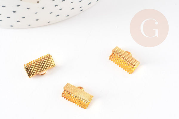 Embouts ruban métal doré à pincer 13mm, x10 (G4862)