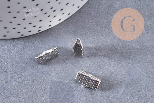 Embouts ruban métal platine à pincer 13mm, x10 (G1112)