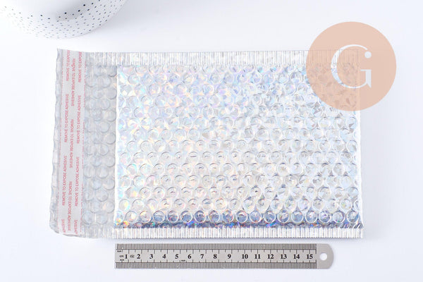 Enveloppes à bulles métallisé argent holographique 24x15cm, x10 (G10062)