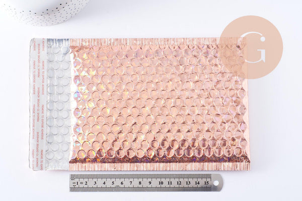 Enveloppes à bulles métallisé rose holographique 24x15cm, x10 (G10061)