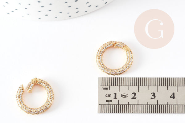 Fermoir à clapet rond laiton doré 16k zircon blanc 21mm, x1 (G6670)
