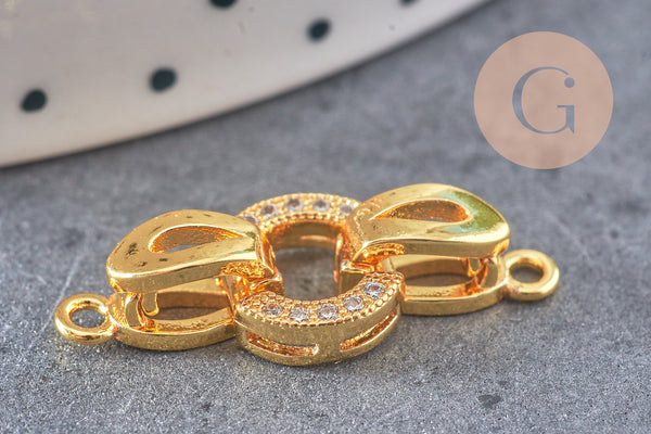 Fermoir à clipser anneaux laiton doré 18k strass 25.5mm, x1 (G2996)