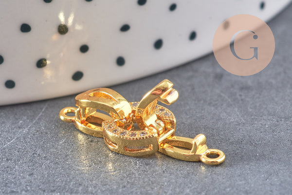 Fermoir à clipser anneaux laiton doré 18k strass 25.5mm, x1 (G2996)