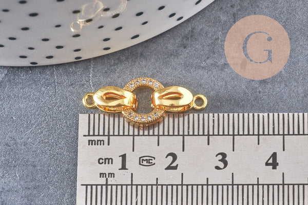 Fermoir à clipser anneaux laiton doré 18k strass 25.5mm, x1 (G2996)
