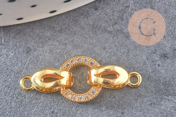 Fermoir à clipser anneaux laiton doré 18k strass 25.5mm, x1 (G2996)