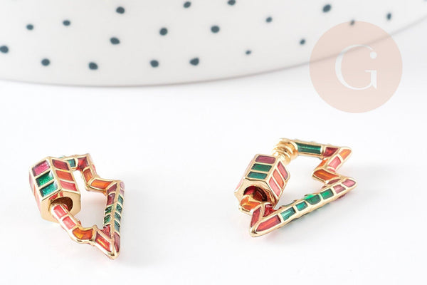 Fermoir à vis éclair laiton doré émail cloisonné 26mm, x1 (G2741)