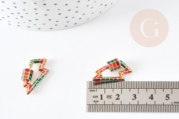 Fermoir à vis éclair laiton doré émail cloisonné 26mm, x1 (G2741)