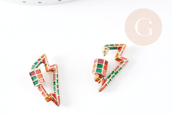 Fermoir à vis éclair laiton doré émail cloisonné 26mm, x1 (G2741)