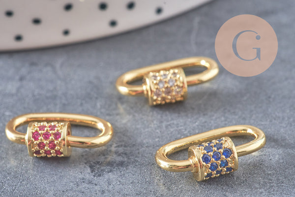 Fermoir à vis laiton doré et strass 19mm, x1 (G2911)