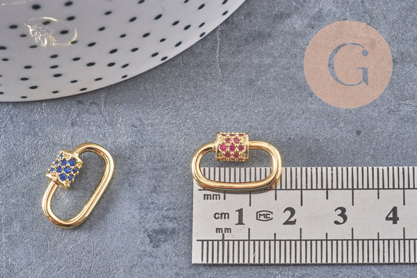 Fermoir à vis laiton doré et strass 19mm, x1 (G2911)