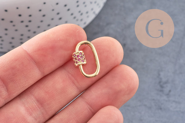 Fermoir à vis laiton doré et strass 19mm, x1 (G2911)