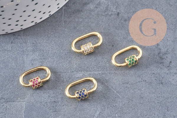 Fermoir à vis laiton doré et strass 19mm, x1 (G2911)