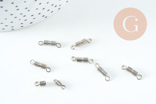 Fermoir à visser laiton platine 14mm, x10 (G10729)