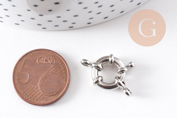 Fermoir bouée marin laiton platine 17mm, x1 (G10242)