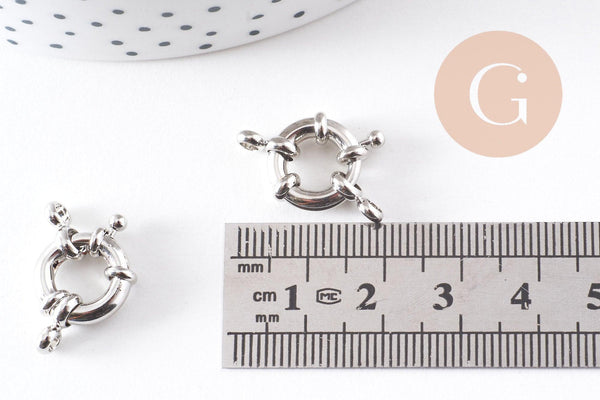 Fermoir bouée marin laiton platine 17mm, x1 (G10242)