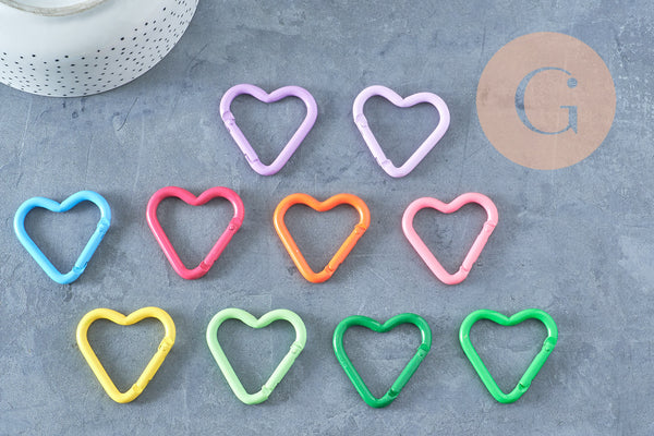 Fermoir mousqueton coeur en aluminium coloré 43mm, x1 (G8144)