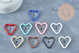 Fermoir mousqueton coeur en aluminium coloré 43mm, x1 (G8144)