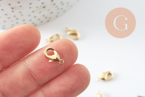 Fermoir mousqueton laiton doré 12mm, x10 (G10116)