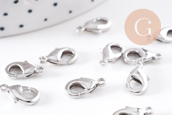 Fermoir mousqueton laiton platine 12mm, x10 (G10235)