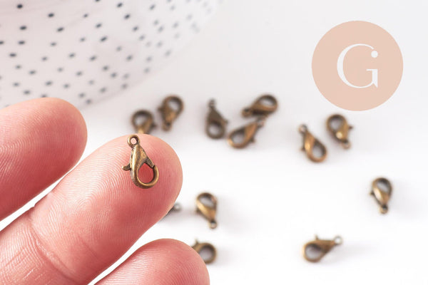 Fermoir mousqueton zamac bronze 10mm, x20 (G0537)