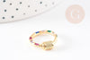 Fermoir rond à vis laiton doré 18k strass coloré 18mm, x1 (G5853)