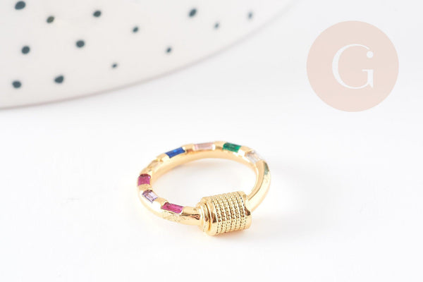 Fermoir rond à vis laiton doré 18k strass coloré 18mm, x1 (G5853)