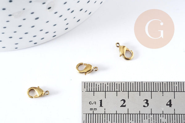 Fermoirs mousquetons laiton brut 10mm, x10 (G8891)