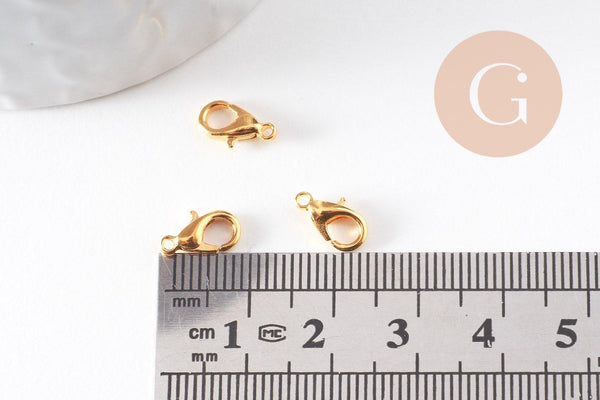 Fermoirs mousquetons zamac doré 10mm, x50 (G4961)