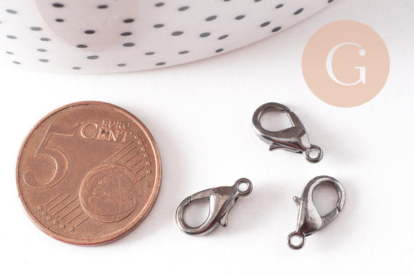 Fermoirs mousquetons zamac noir metalgun 12mm, x50 (G2959)