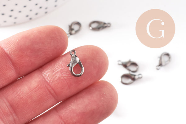 Fermoirs mousquetons zamac noir metalgun 12mm, x50 (G2959)