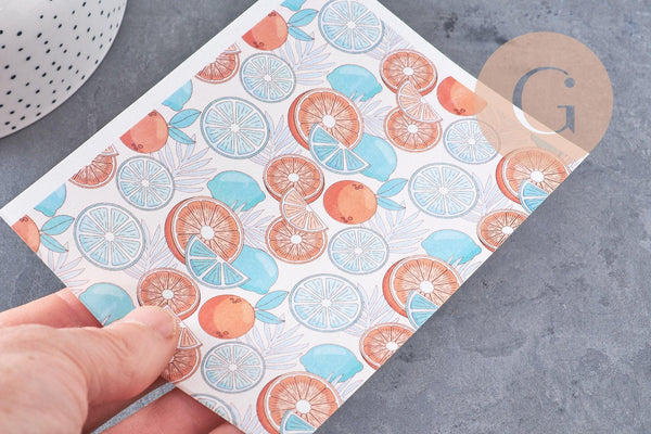 Feuille de transfert polymère – Agrumes orange & vert 14x10 cm, x1 (G10789)