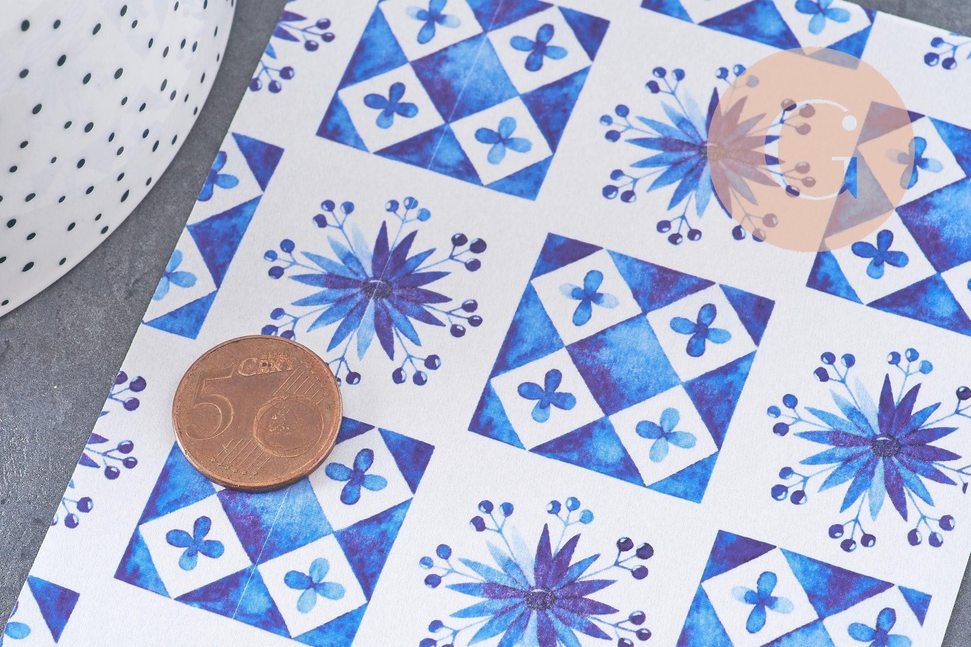 Feuille de transfert polymère – Carreaux (Tiles) bleus 14x10 cm, x1 (G10779)
