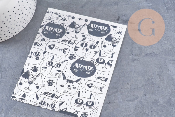 Feuille de transfert polymère – Chats Noir & blanc 14x10 cm, x1 (G10787)