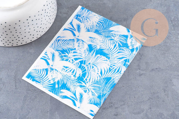 Feuille de transfert polymère – Feuilles de palme Bleu 14x10 cm, x1 (G10766)