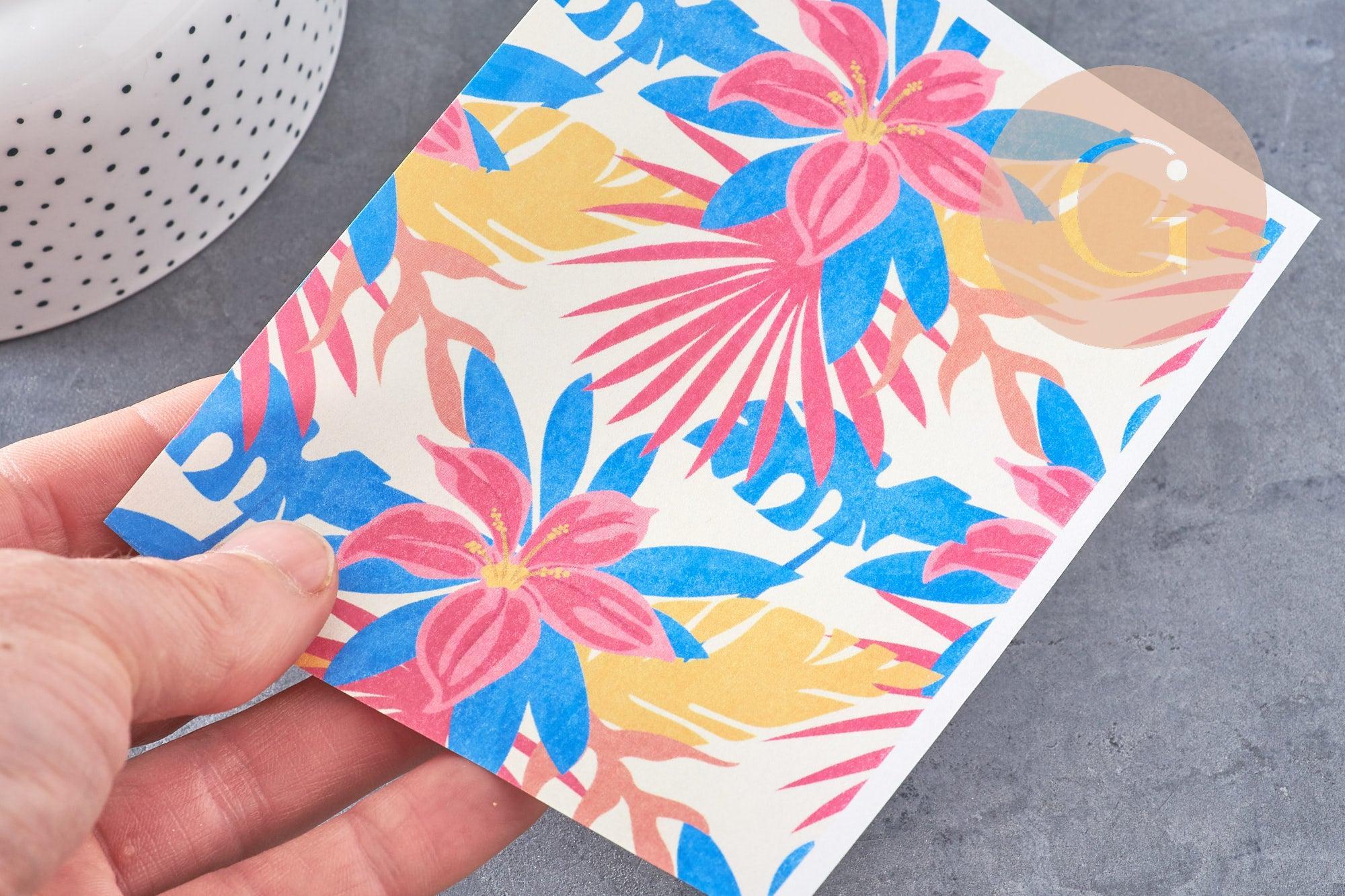 Feuille de transfert polymère –Grandes fleurs tropicales 14x10 cm, x1 (G10782)