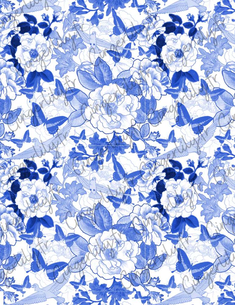 Feuille de transfert polymère – Jouy bleu 14x10 cm, x1 (G10778)