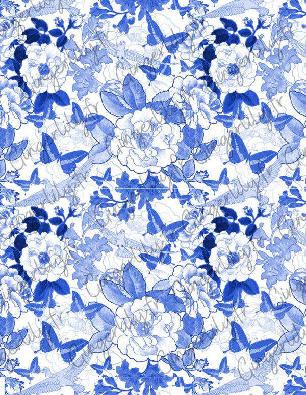 Feuille de transfert polymère – Jouy bleu 14x10 cm, x1 (G10778)