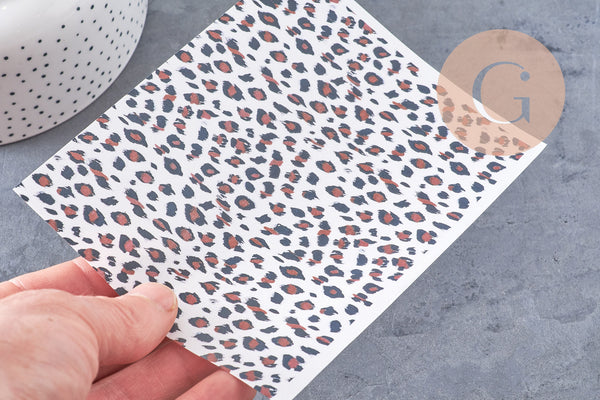 Feuille de transfert polymère – Léopard fond blanc 14x10 cm, x1 (G10788)