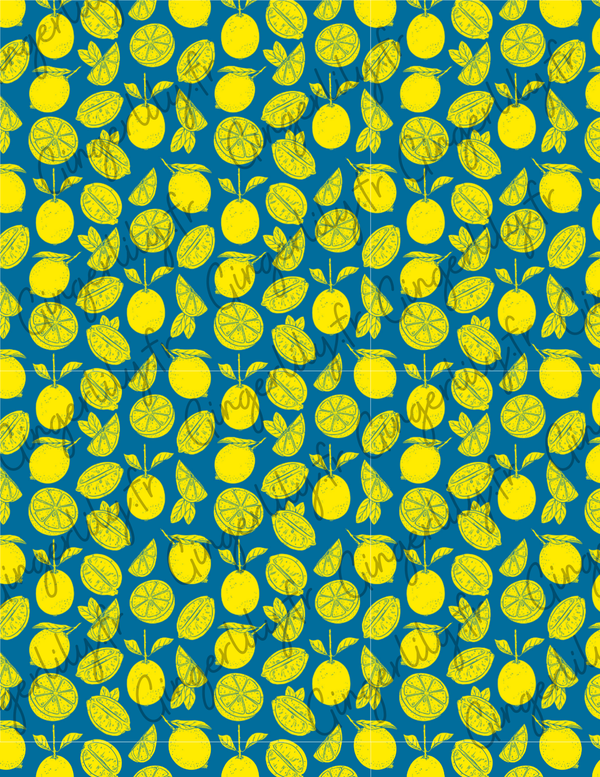 Feuille de transfert polymère – Motif Citrons Fond bleu 14x10 cm, x1 (G11010)